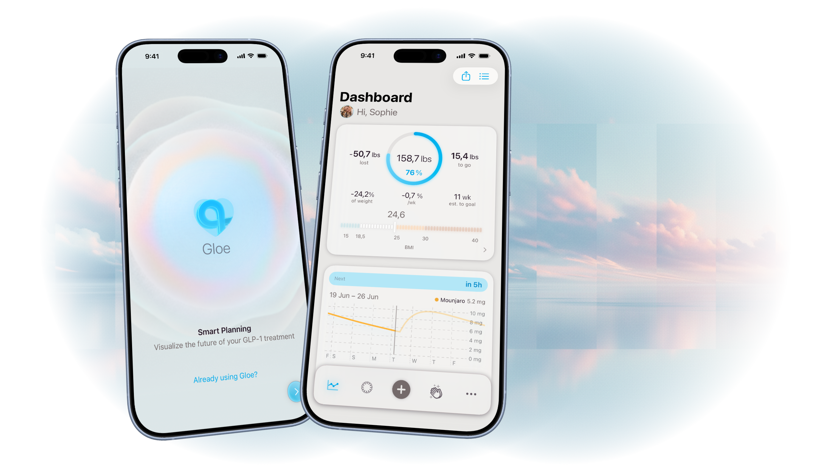 Gloe GLP-1 dashboard on iPhone